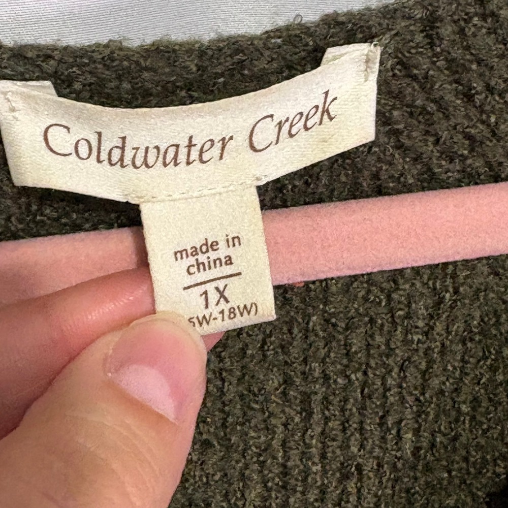 Coldwater Creek Olive Green Longline Cardigan Sweater Plus 1X Button Front Mossy - Picture 4 of 10